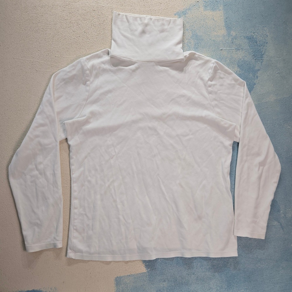 VTG Eddie Bauer Men's Size L Turtleneck Long Sleeve 100% Cotton White 20x24" Y2K